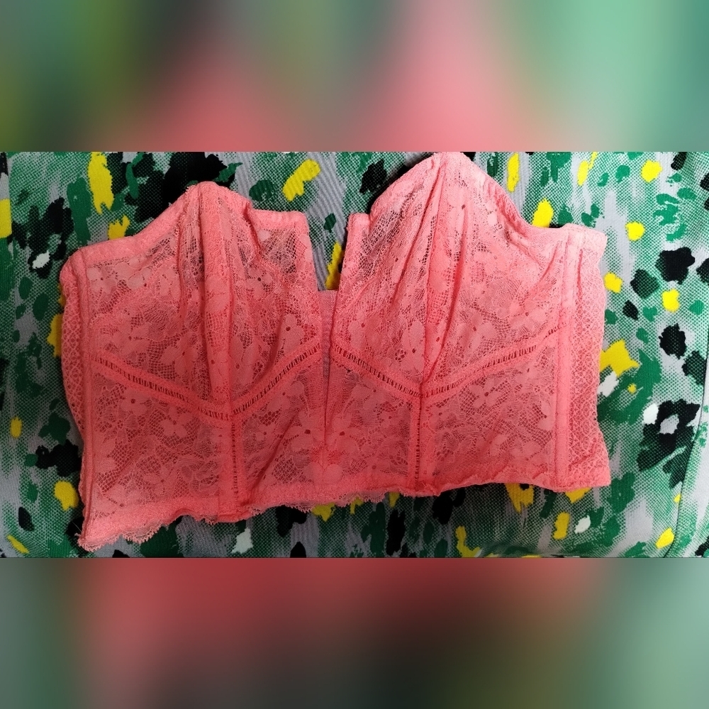 Vintage Victoria Secret Dream Angles, Pink Coral Lace Bustier Bra Corset Size L